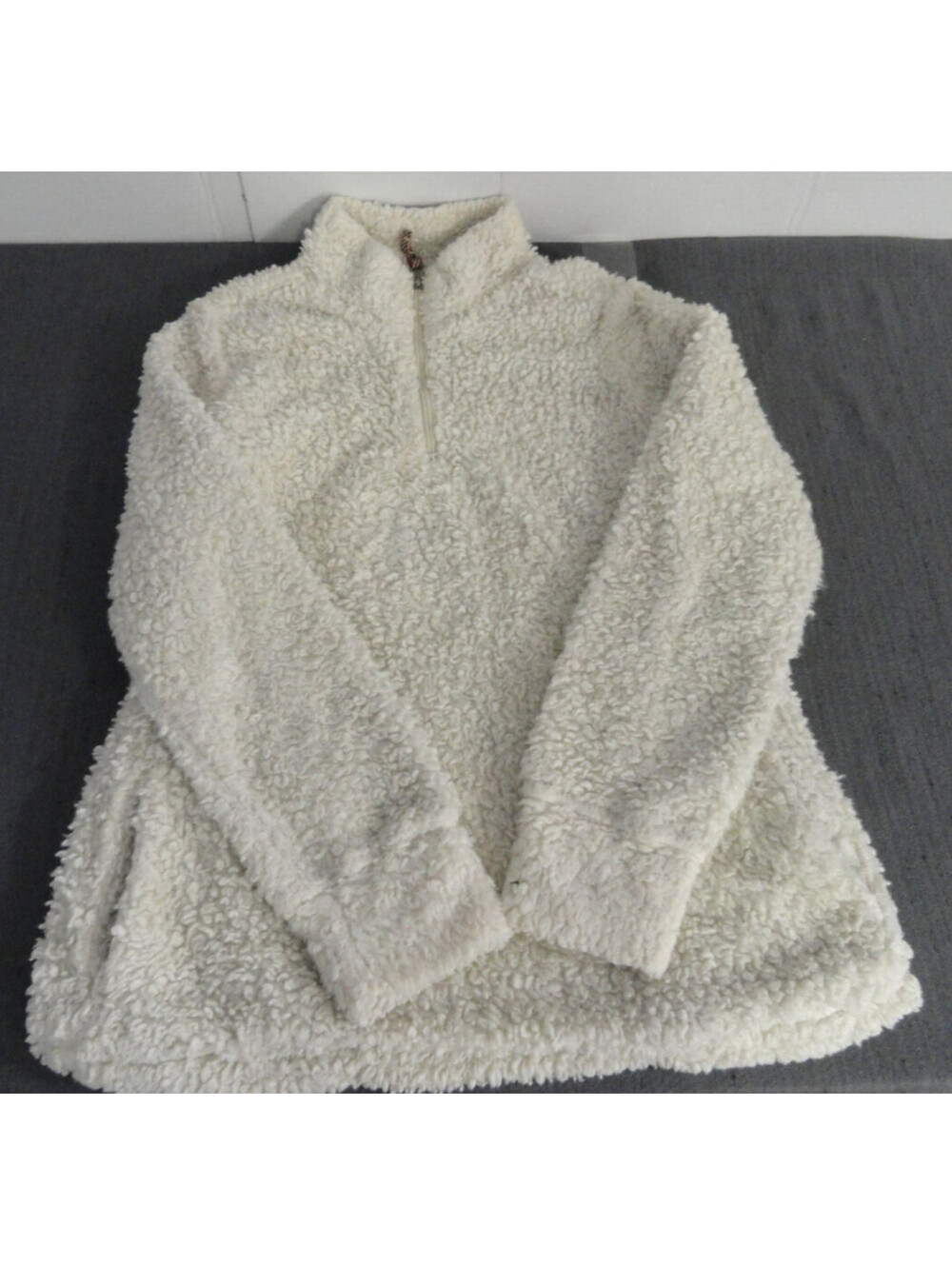 DESIGNER WEATHERPROOF VINTAGE SOFT FUZZY WARM 1/4 ZIP IVORY SWEATER SIZE MEDIUM